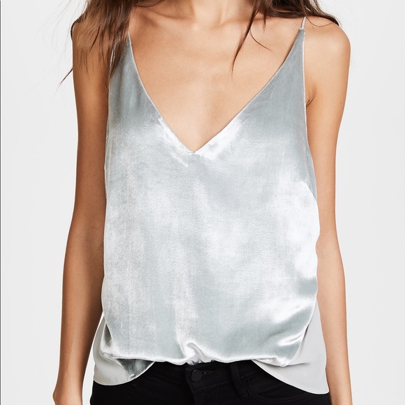 J Brand Lucy Velvet V-Neck Cami in Silver Spoon - Picture 2 of 7